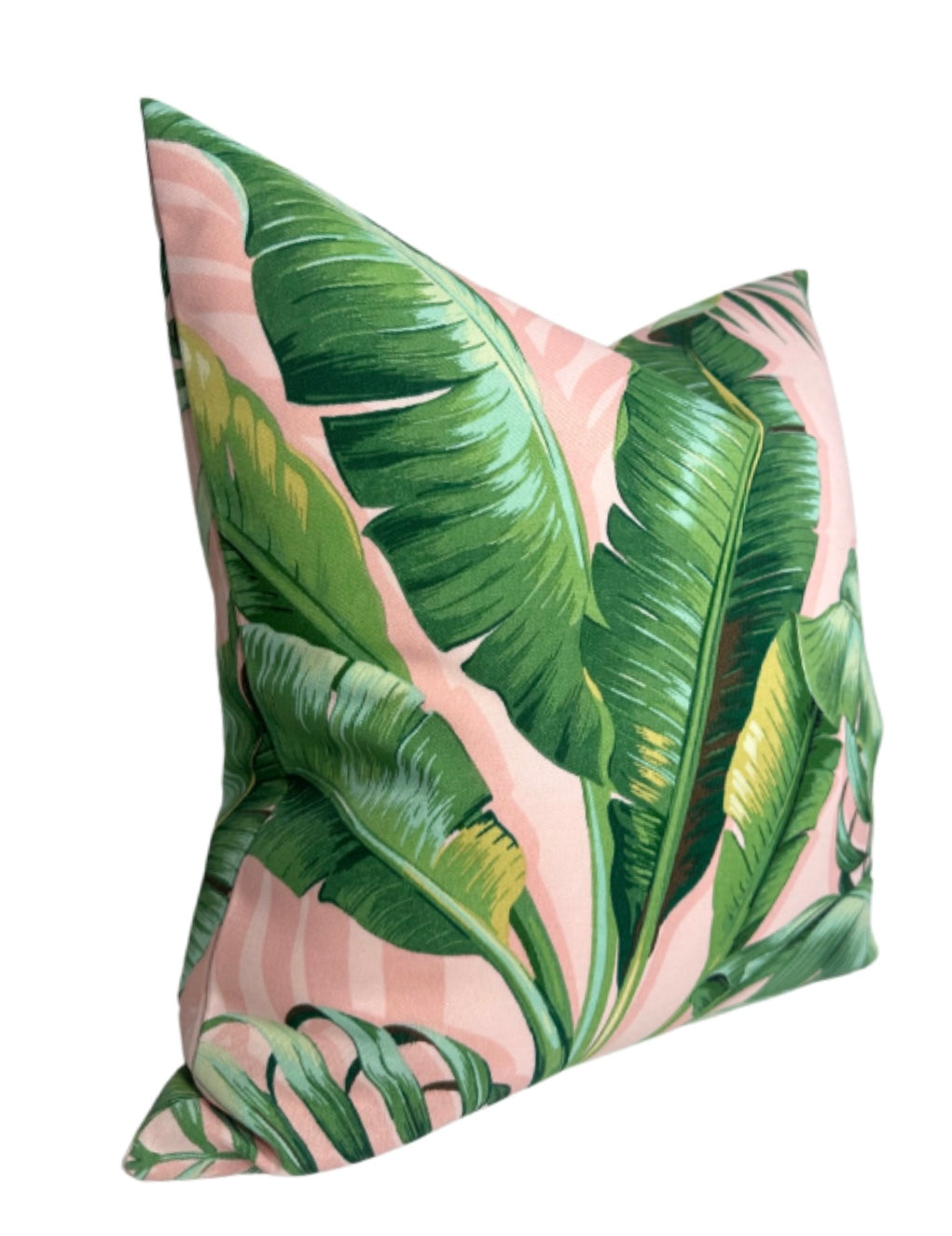 Palm Leaf Pillow Cover in Pink + Green