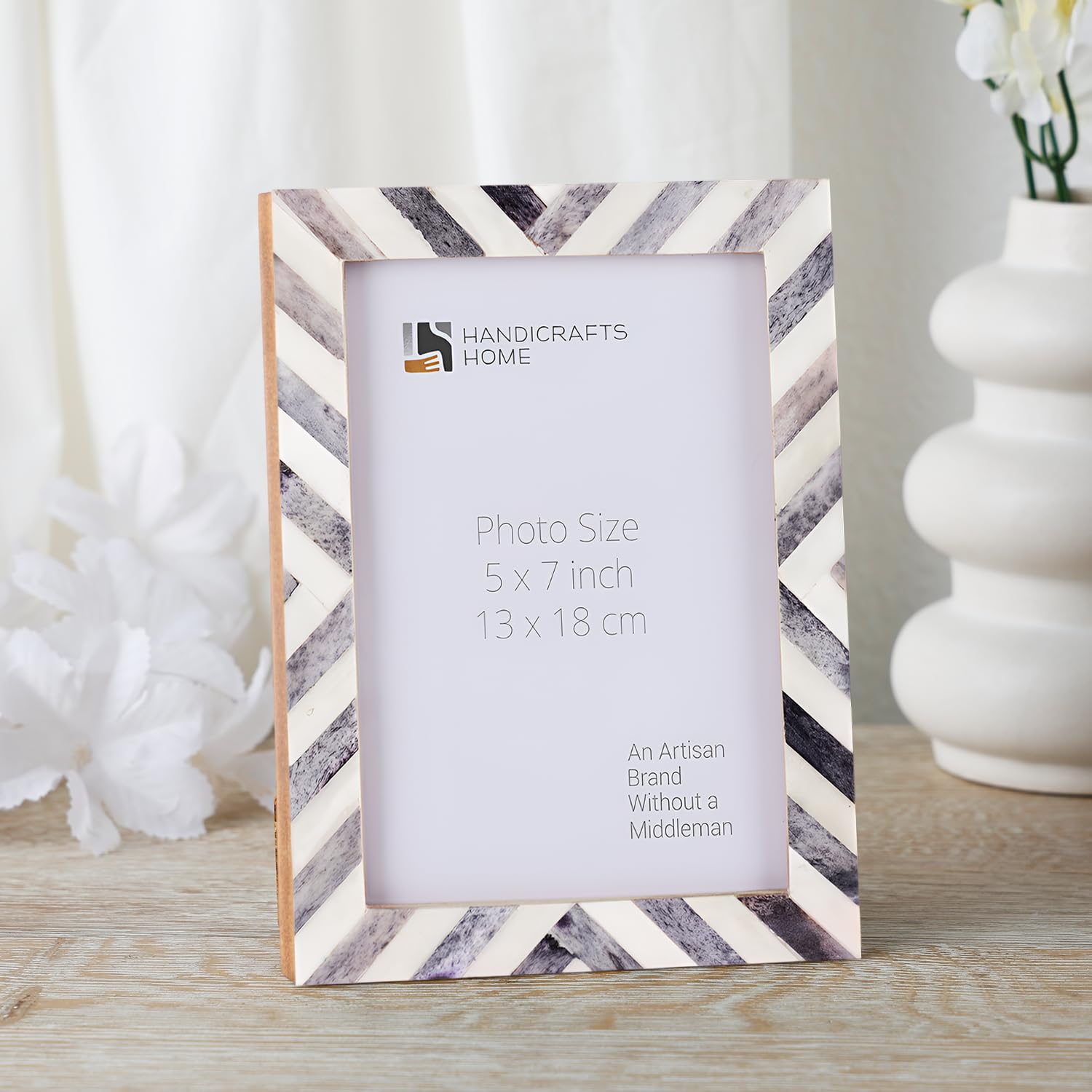 Grey White Chevron Bone Inlay Picture Frame 4x6 5x7 8x10