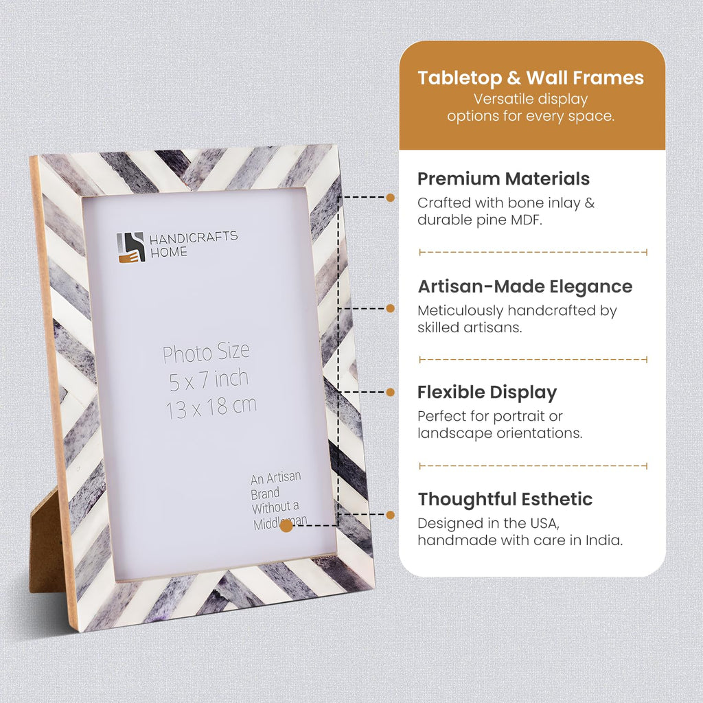 Grey White Chevron Bone Inlay Picture Frame 4x6 5x7 8x10