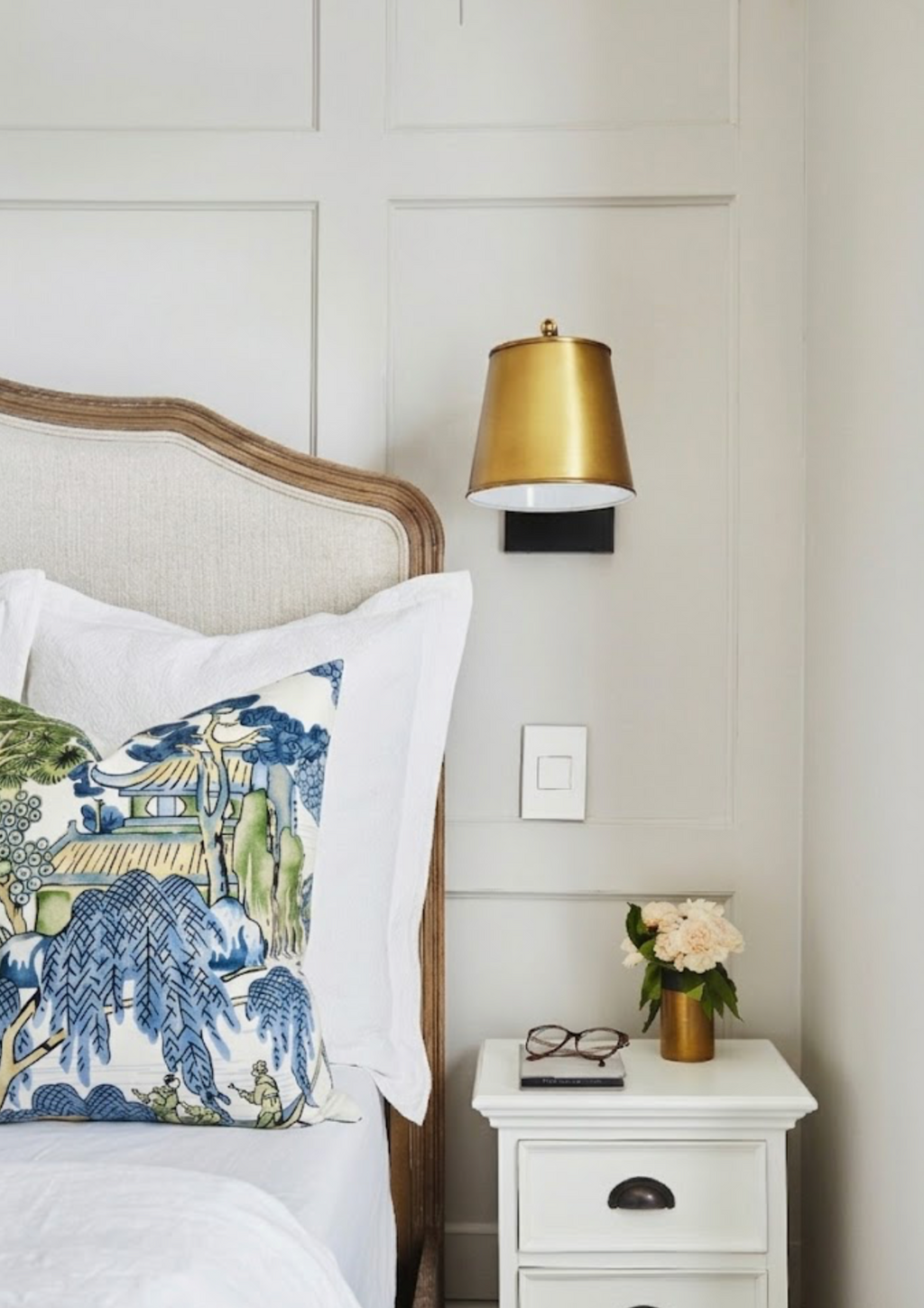 Asian Scenic Pillow Cover in Blue and Green, Thibaut Pillows
