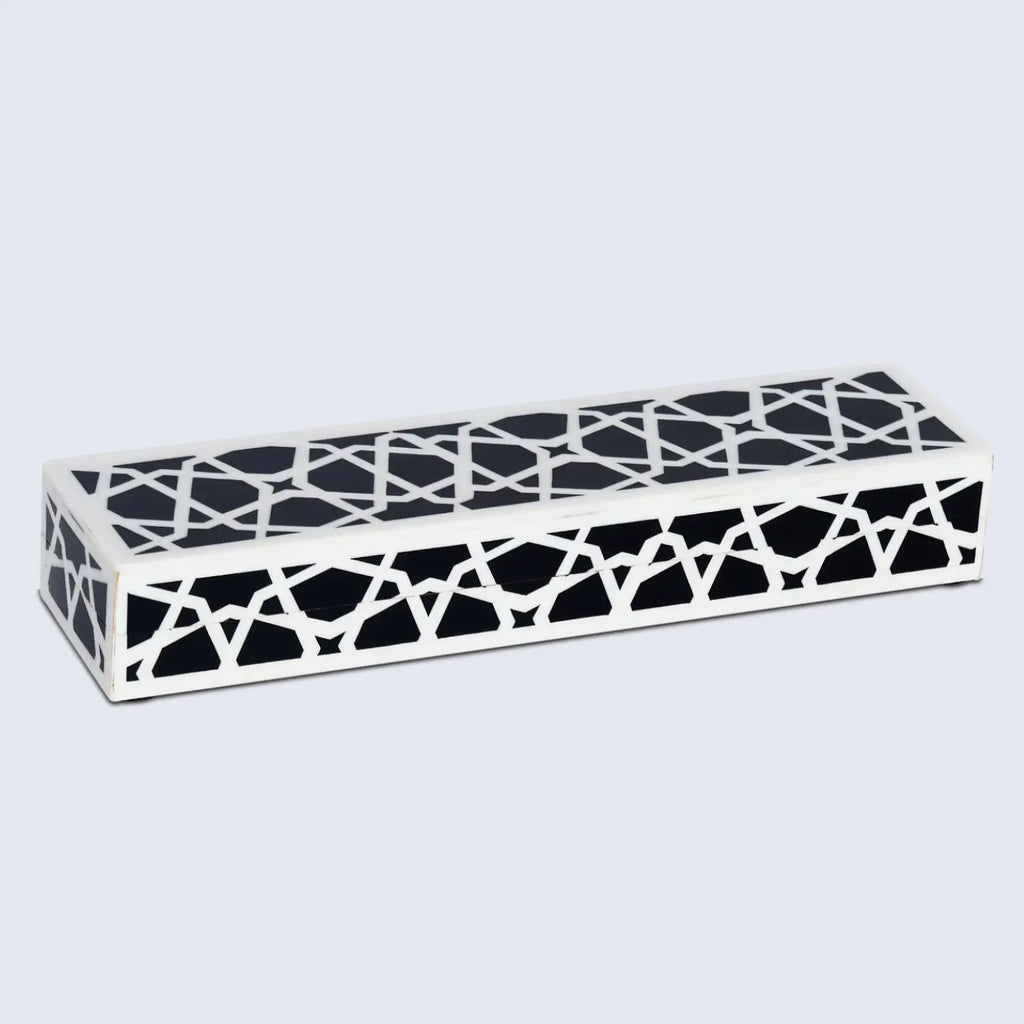 Decorative Storage Box Zellij Collection Resin Inlay, Black-White, 7 Sizes
