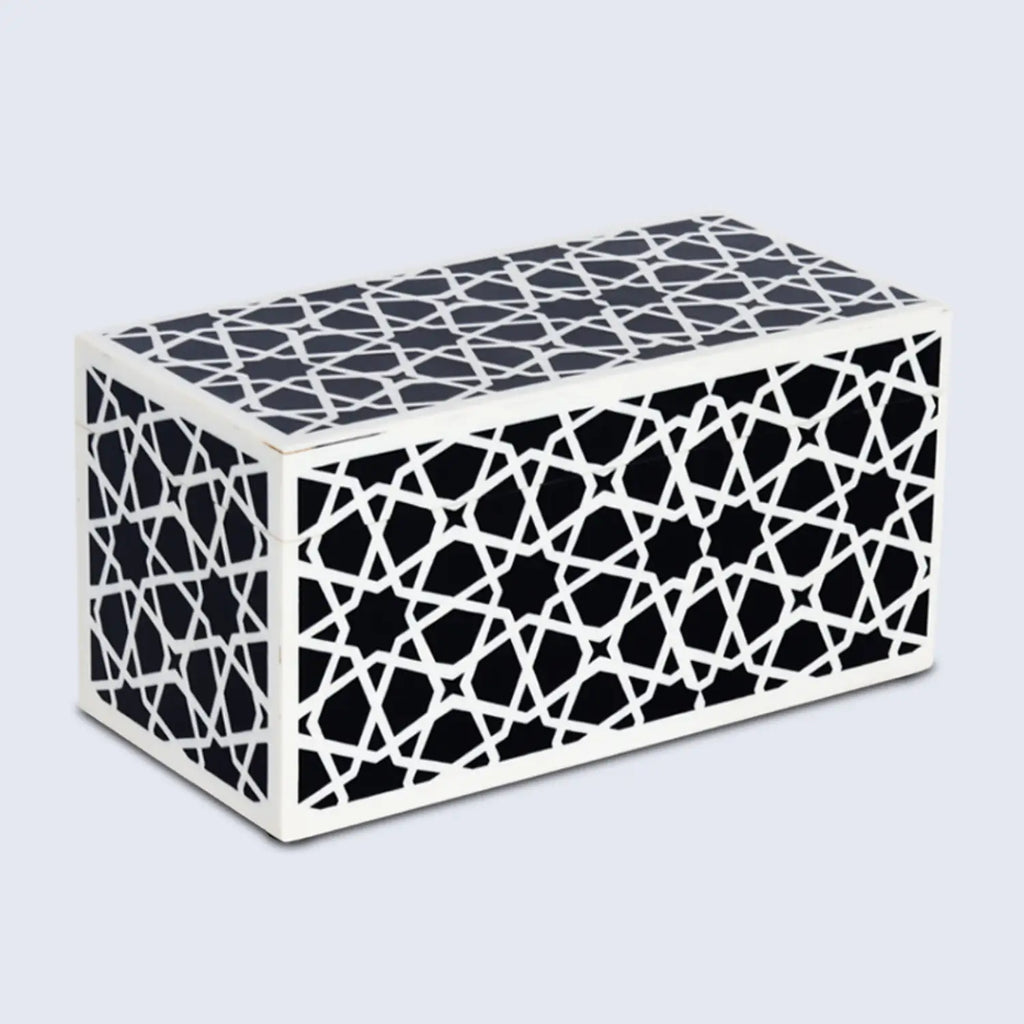 Decorative Storage Box Zellij Collection Resin Inlay, Black-White, 7 Sizes