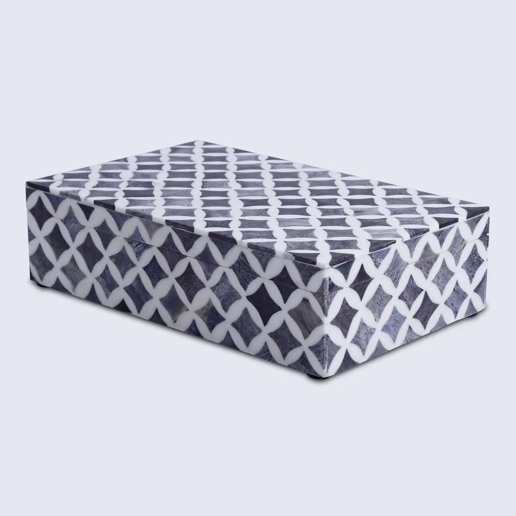 Decorative Storage Box Star Pattern  Bone & Resin Inlay - Grey, 7 Sizes