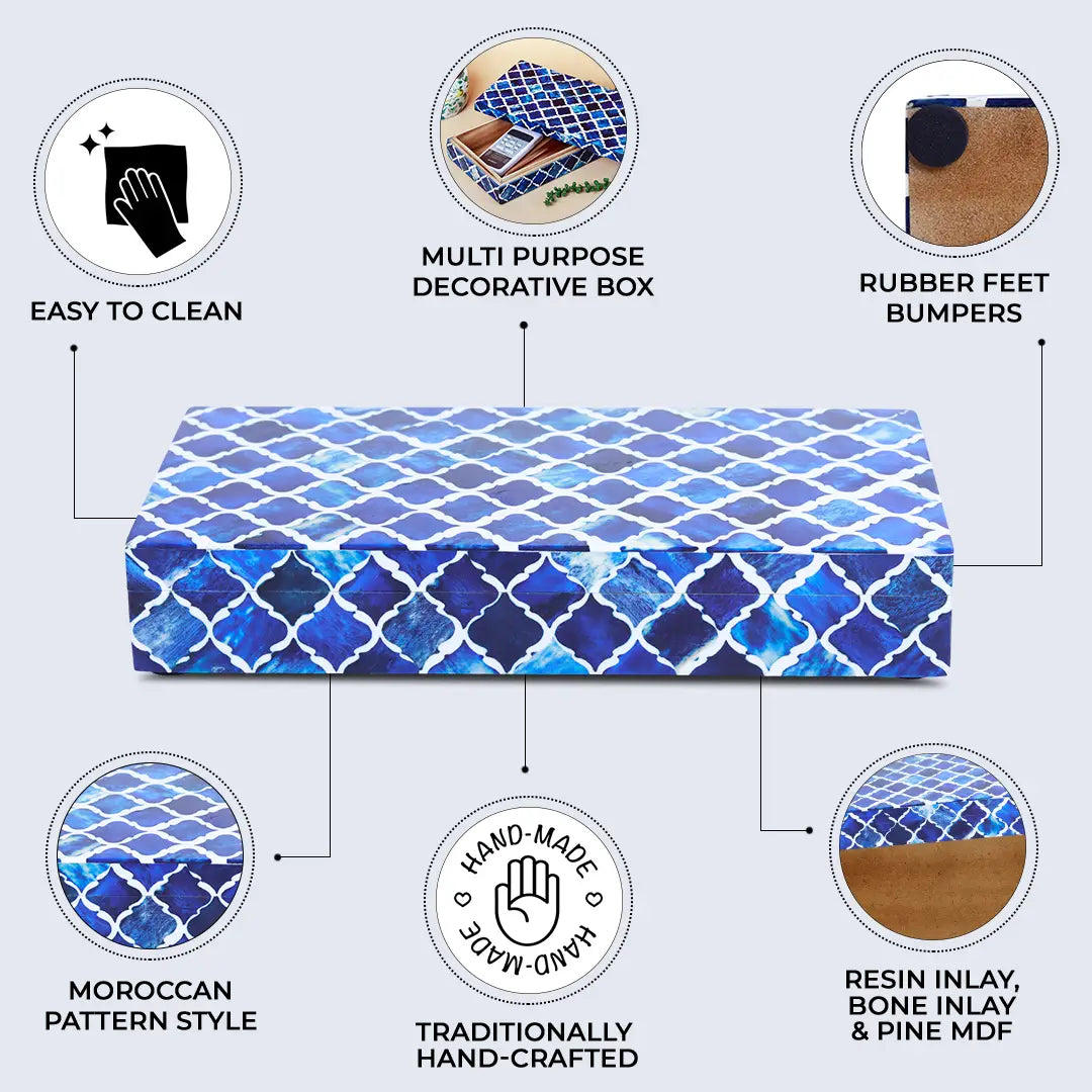 Moroccan Blue & White Resin & Bone Inlay Decorative Storage Box — (7 Sizes)