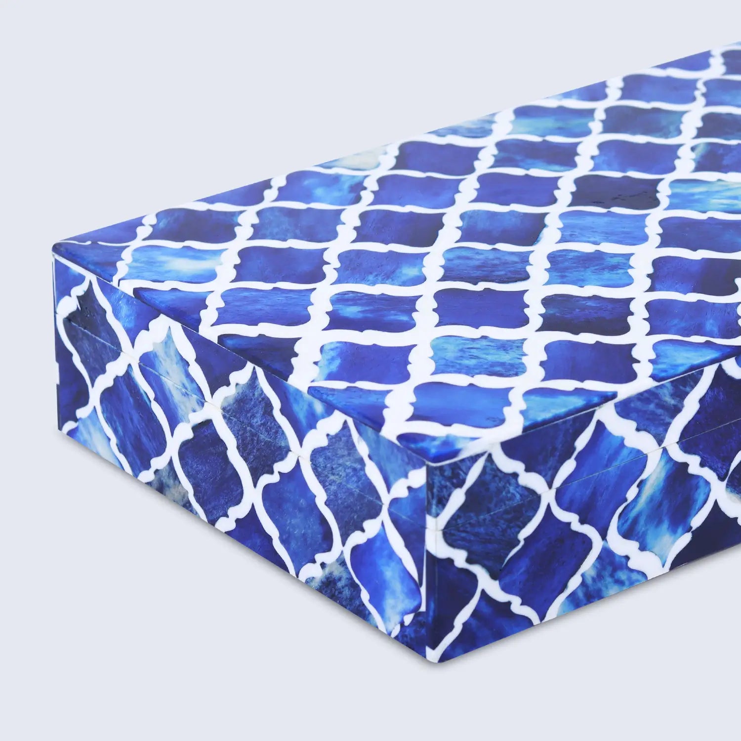 Moroccan Blue & White Resin & Bone Inlay Decorative Storage Box — (7 Sizes)