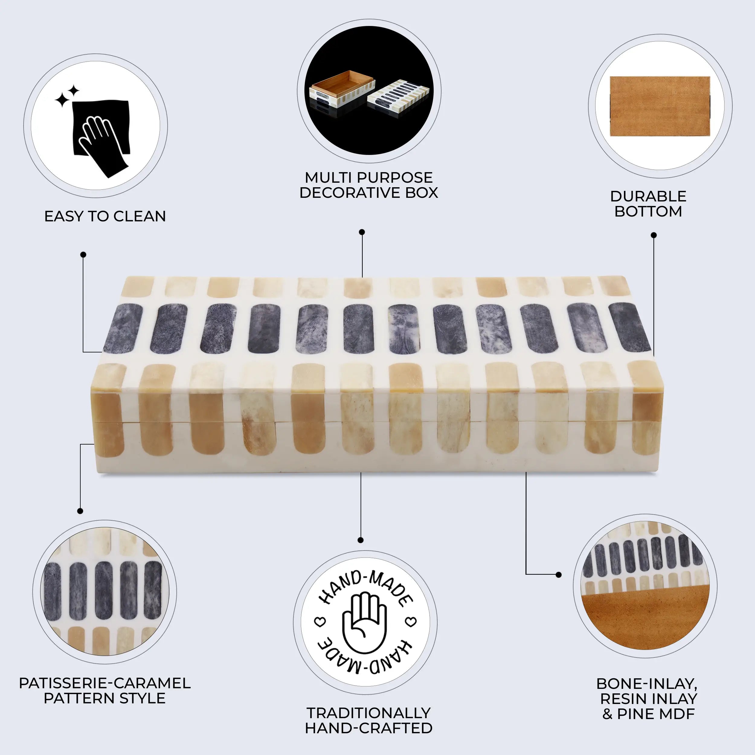 Decorative Box Patisserie Caramel Collection Bone & Resin Inlay 7 Sizes