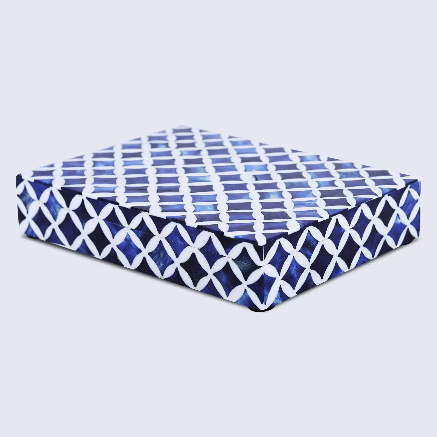Decorative Storage Box Star Pattern Bone & Resin Inlay - Blue, 7 Sizes