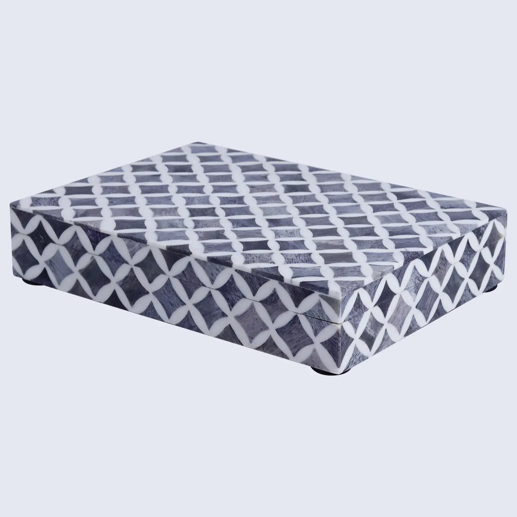Decorative Storage Box Star Pattern  Bone & Resin Inlay - Grey, 7 Sizes
