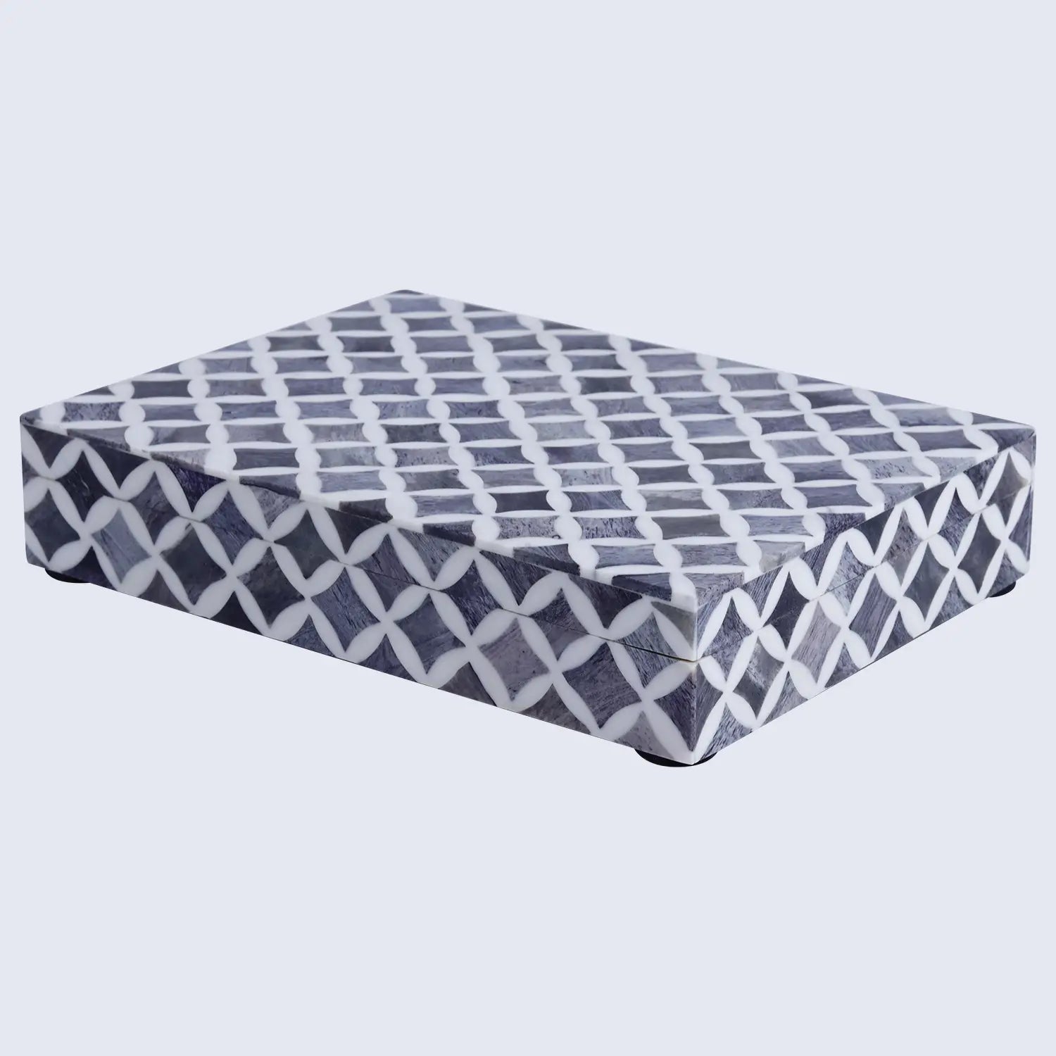 Decorative Storage Box Star Pattern  Bone & Resin Inlay - Grey, 7 Sizes
