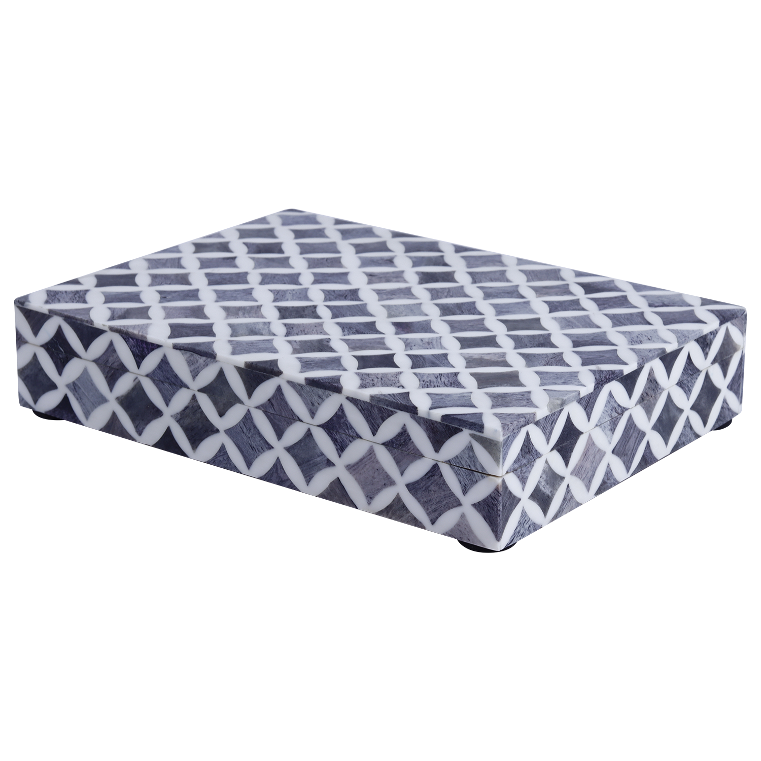 Decorative Storage Box Star Pattern  Bone & Resin Inlay - Grey, 7 Sizes