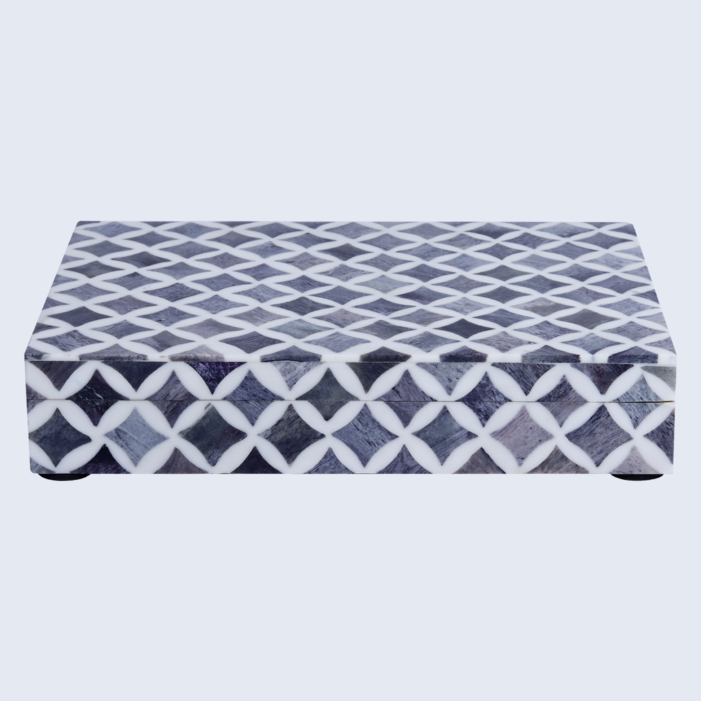 Decorative Storage Box Star Pattern  Bone & Resin Inlay - Grey, 7 Sizes