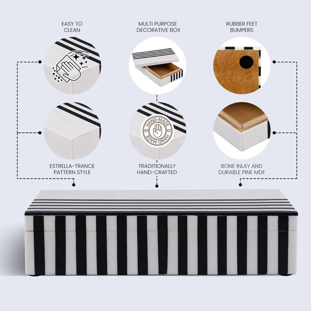Black White Resin Inlay Decorative Storage Box – Mono Lead Collection (7 Sizes)