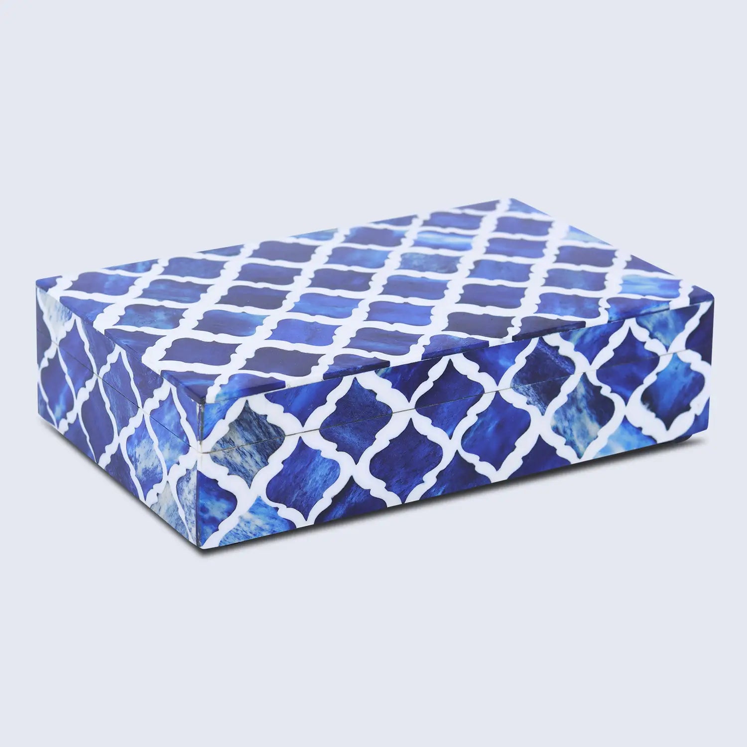 Moroccan Blue & White Resin & Bone Inlay Decorative Storage Box — (7 Sizes)
