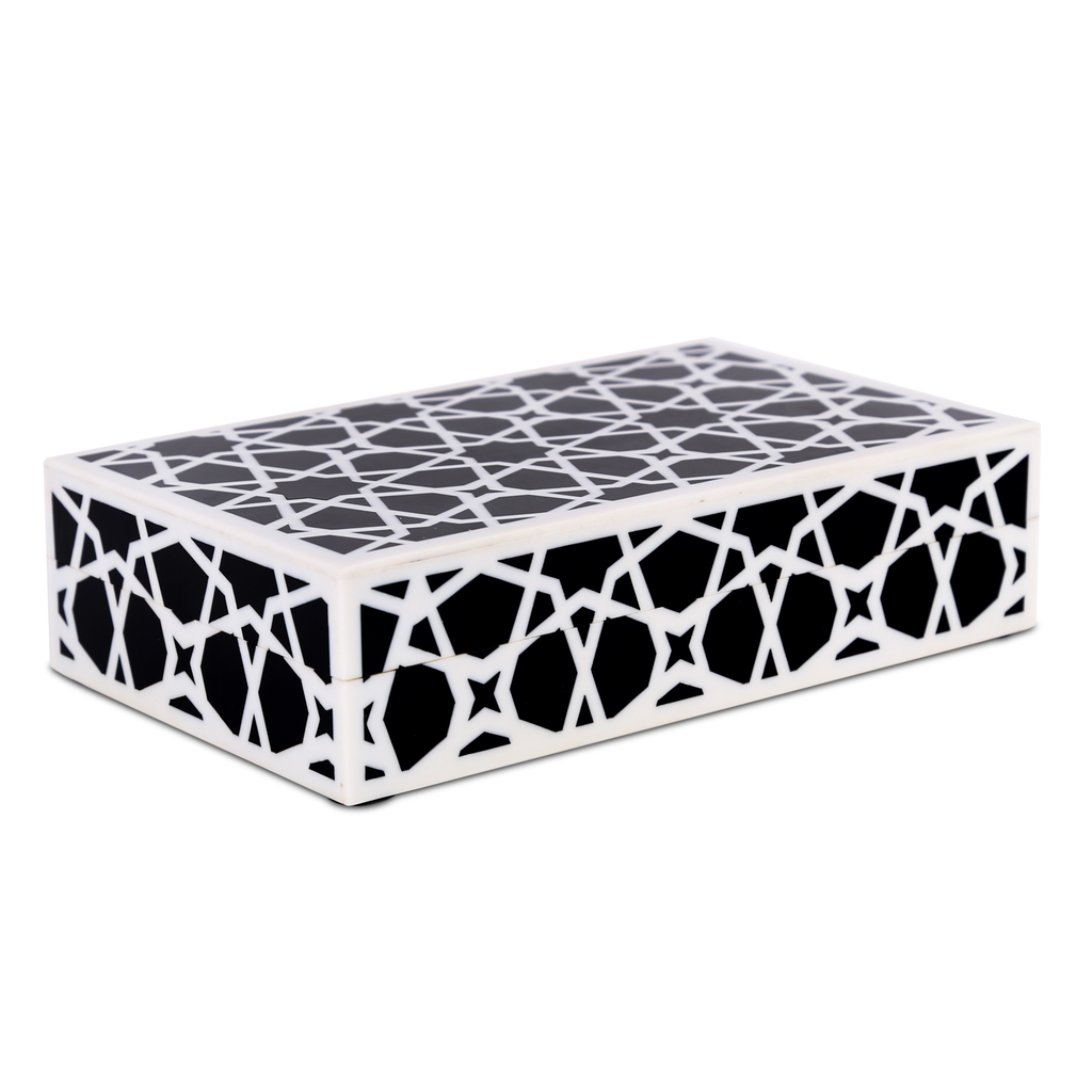 Decorative Storage Box Zellij Collection Resin Inlay, Black-White, 7 Sizes