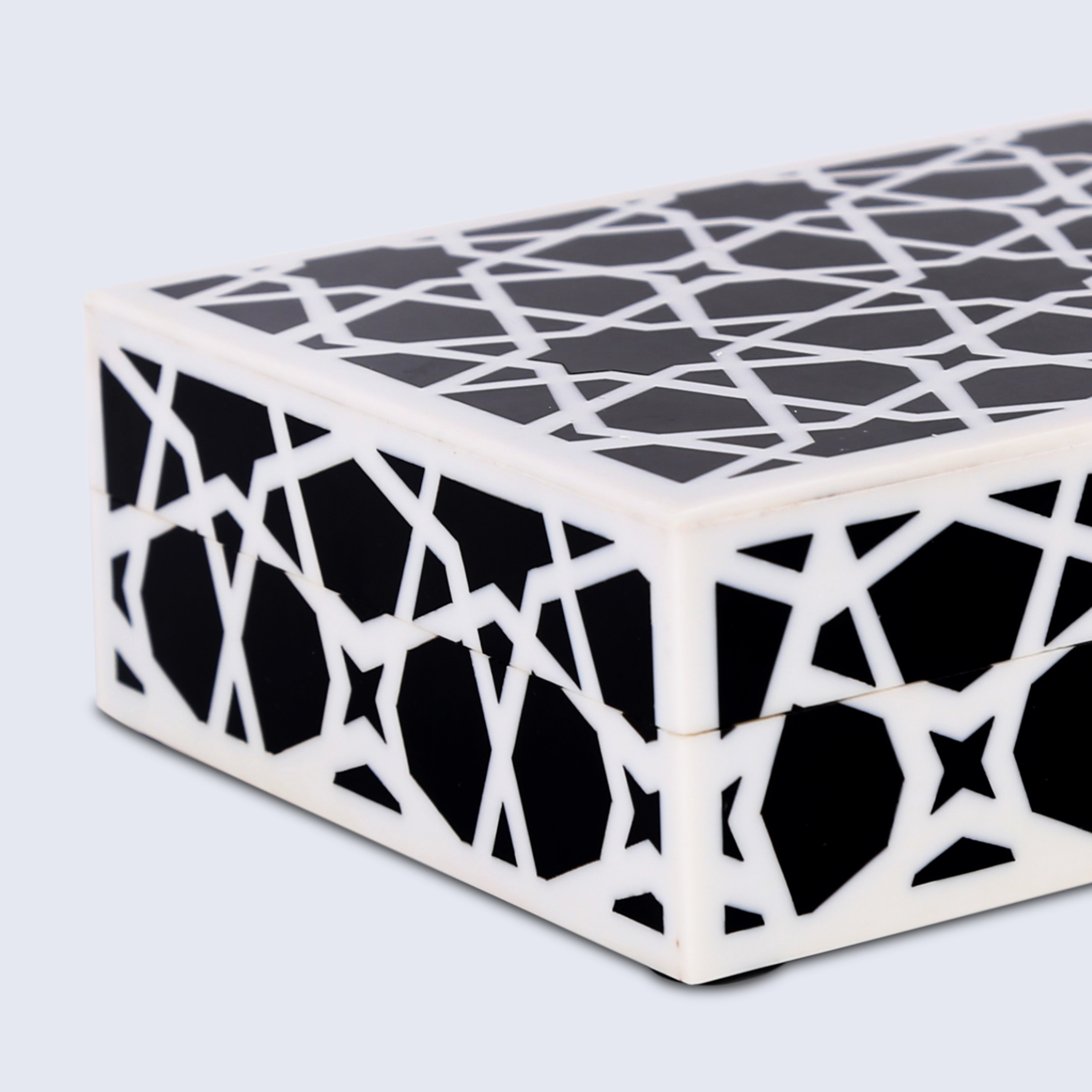 Decorative Storage Box Zellij Collection Resin Inlay, Black-White, 7 Sizes