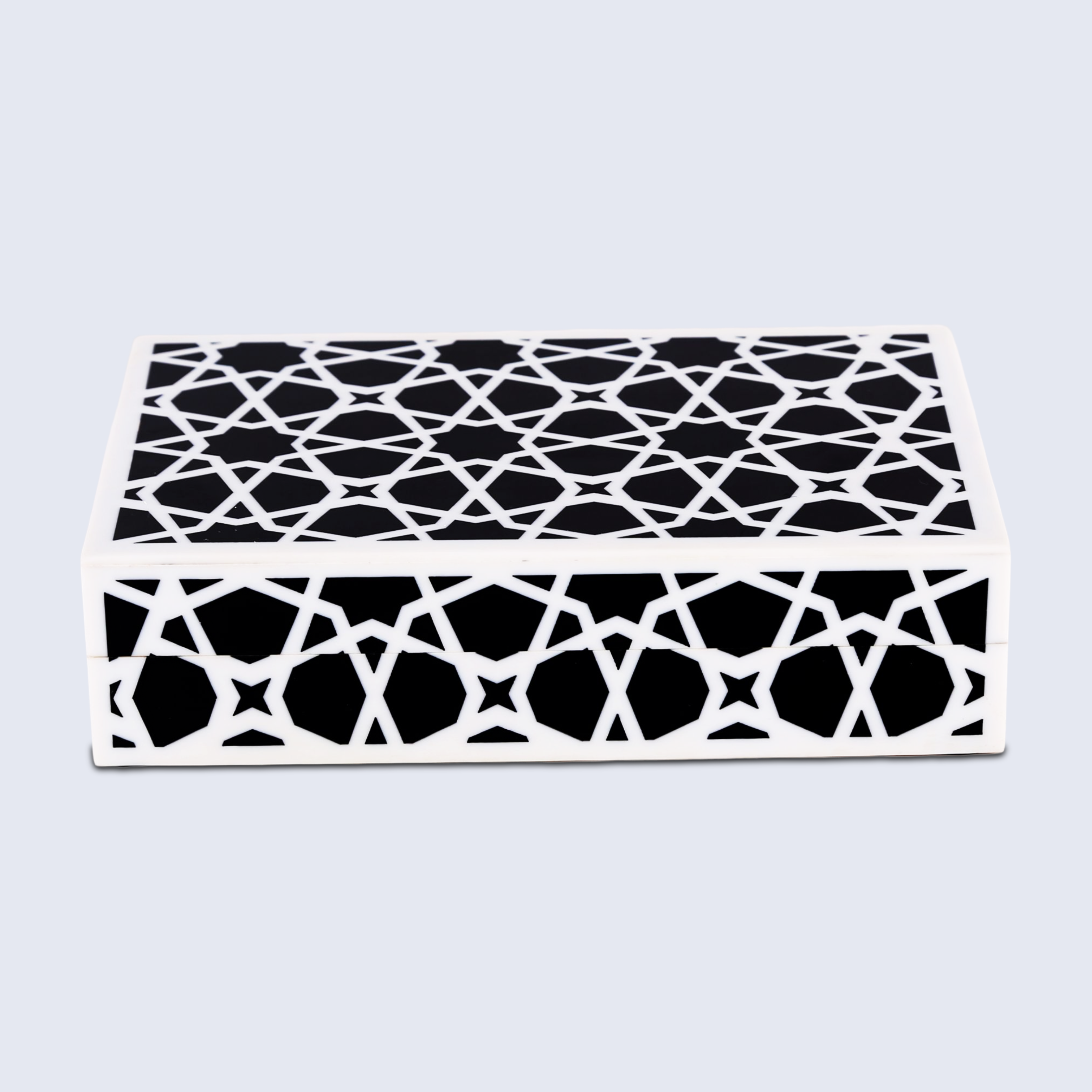 Decorative Storage Box Zellij Collection Resin Inlay, Black-White, 7 Sizes
