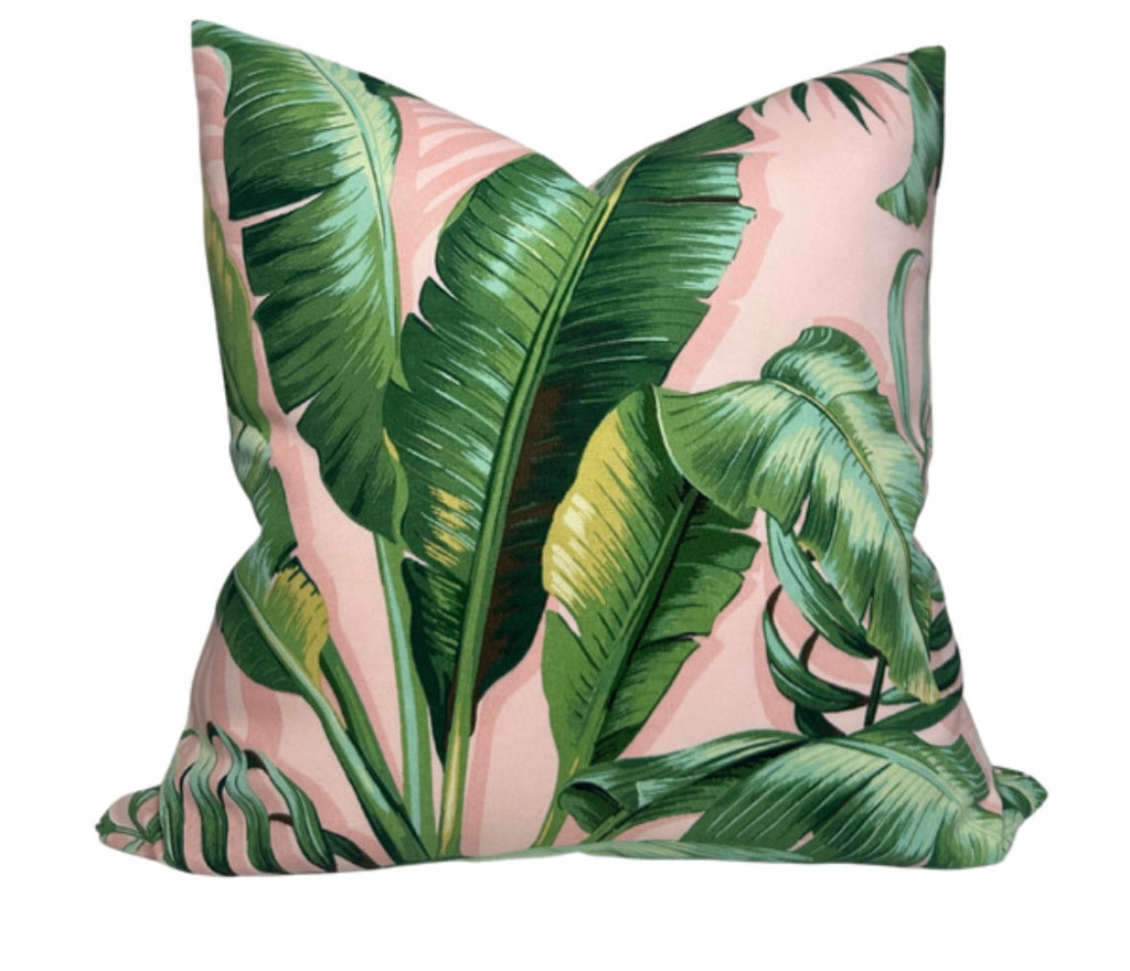 Palm Leaf Pillow Cover in Pink + Green