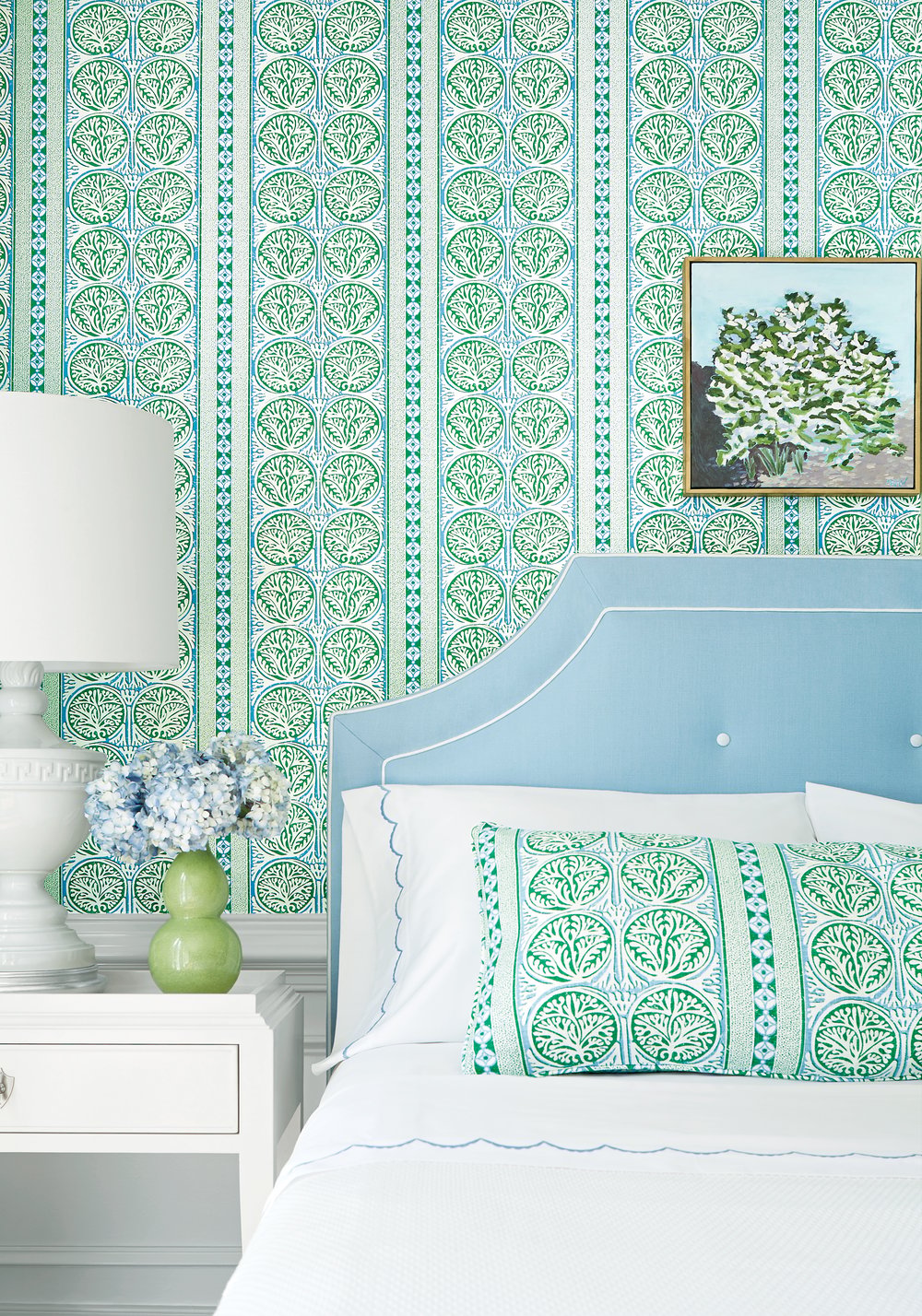 Fair Isle Pillow Cover in Blue and Green, Thibaut Pillows