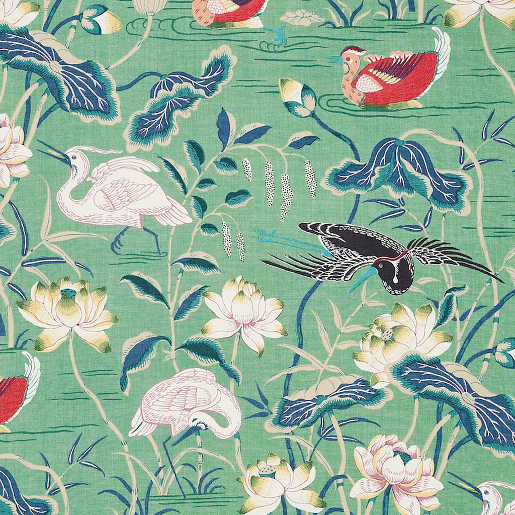 Lotus Garden Pillow Cover in Jade Green, Schumacher Textiles