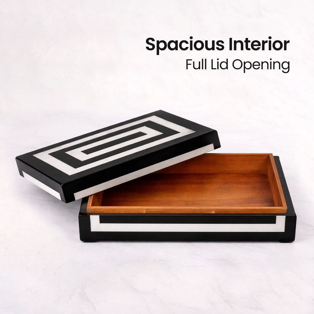 Black White Resin Inlay Concentric Decorative Box - 8 Sizes