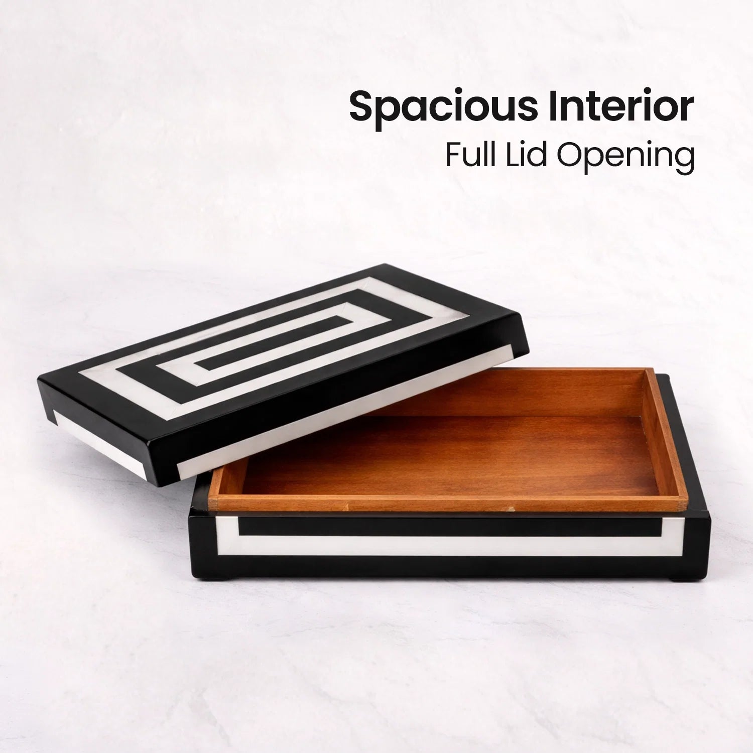 Black White Resin Inlay Concentric Decorative Box - 8 Sizes