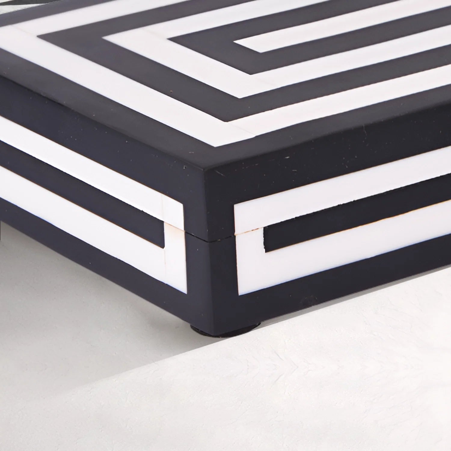 Black White Resin Inlay Concentric Decorative Box - 8 Sizes