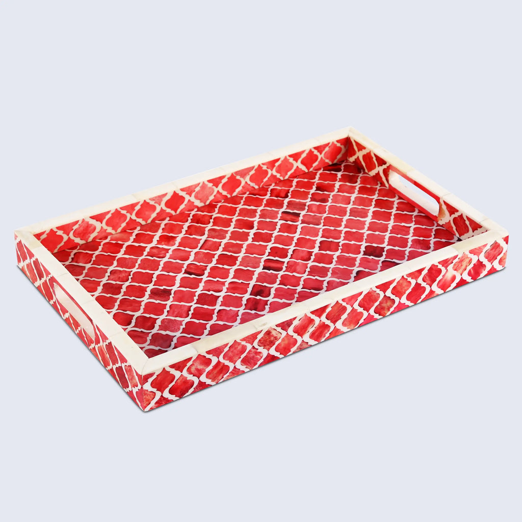 Decorative Moroccan Pattern Tray – Red & White, Available in 3 Sizes