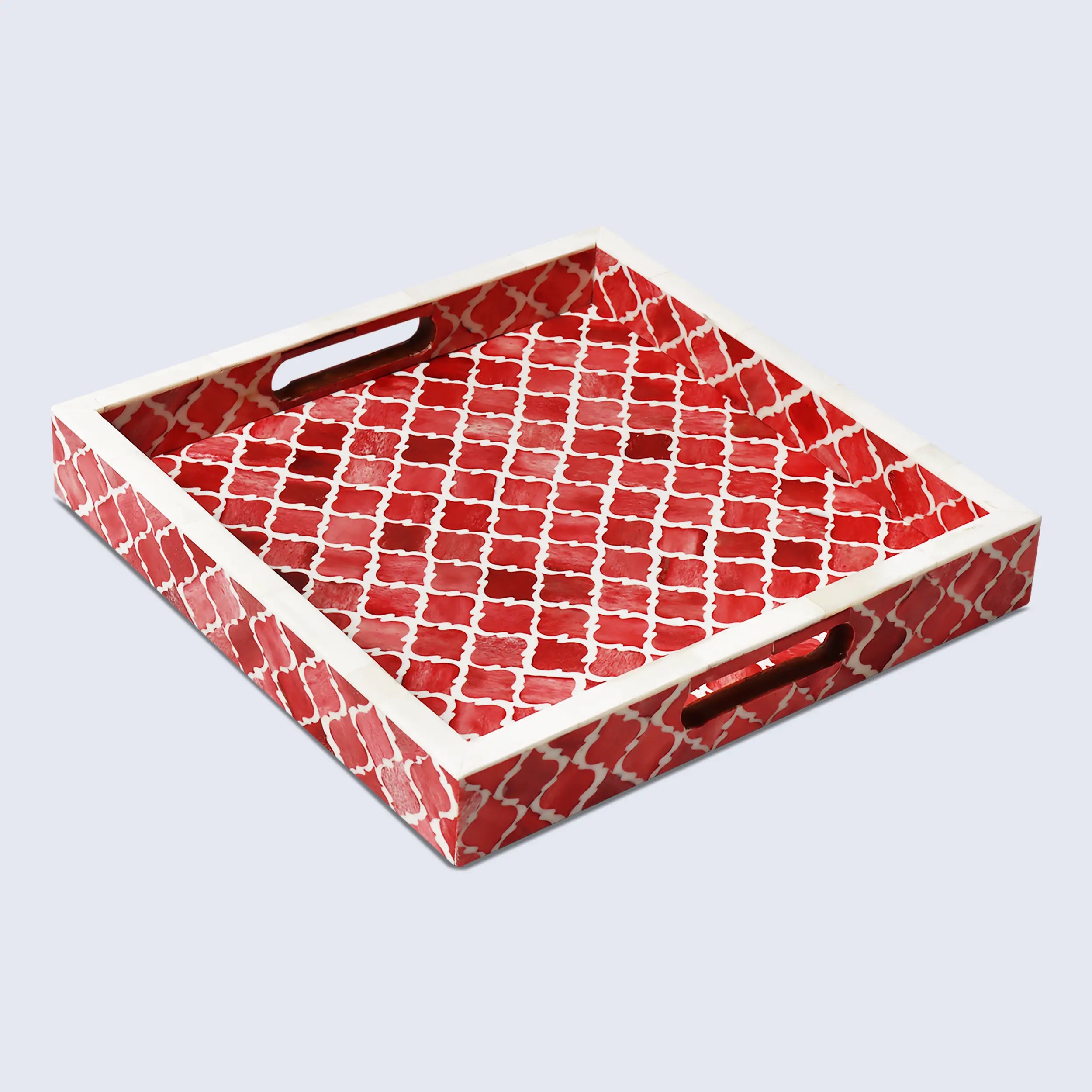 Decorative Moroccan Pattern Tray – Red & White, Available in 3 Sizes