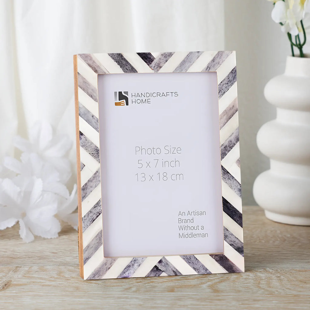 Grey White Chevron Bone Inlay Picture Frame 4x6 5x7 8x10