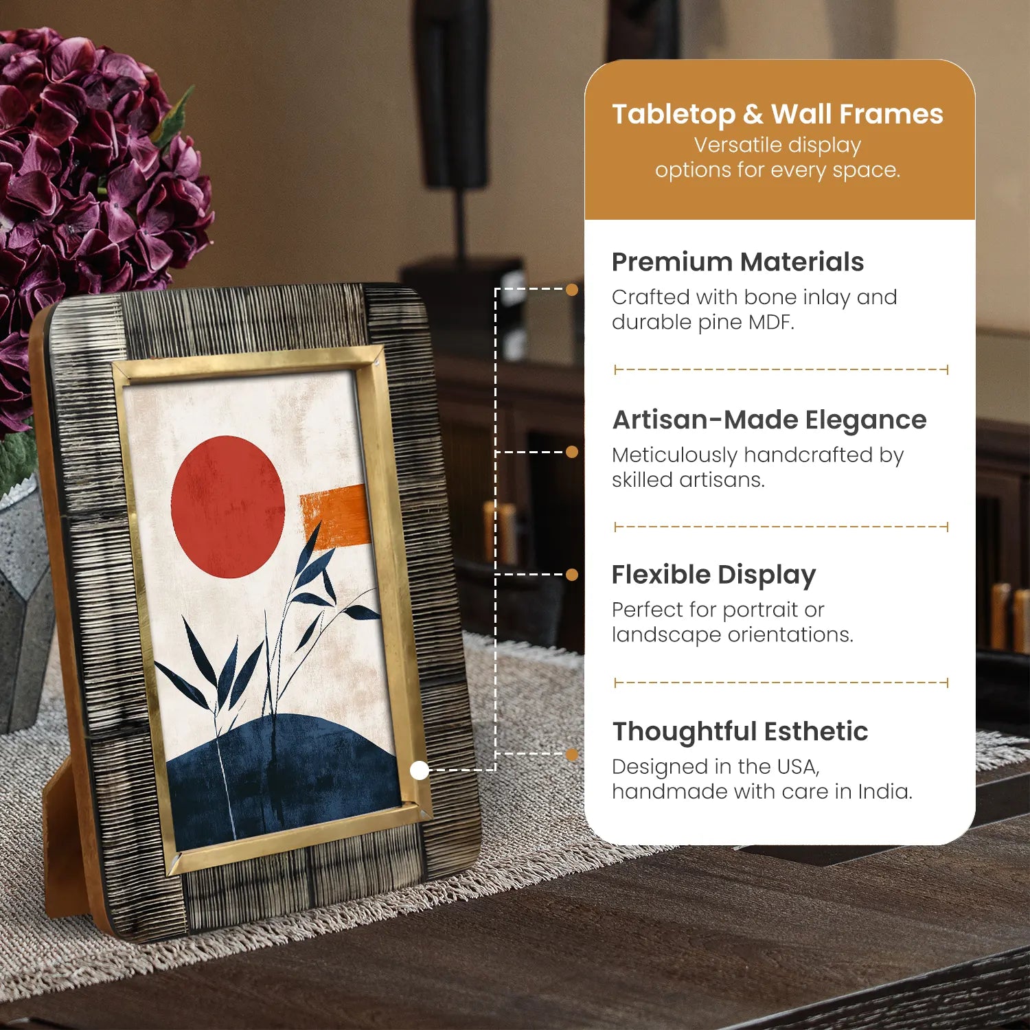 Picture Frame Shagrin Collection Horn Inlay & Brass Brown – 2 Sizes