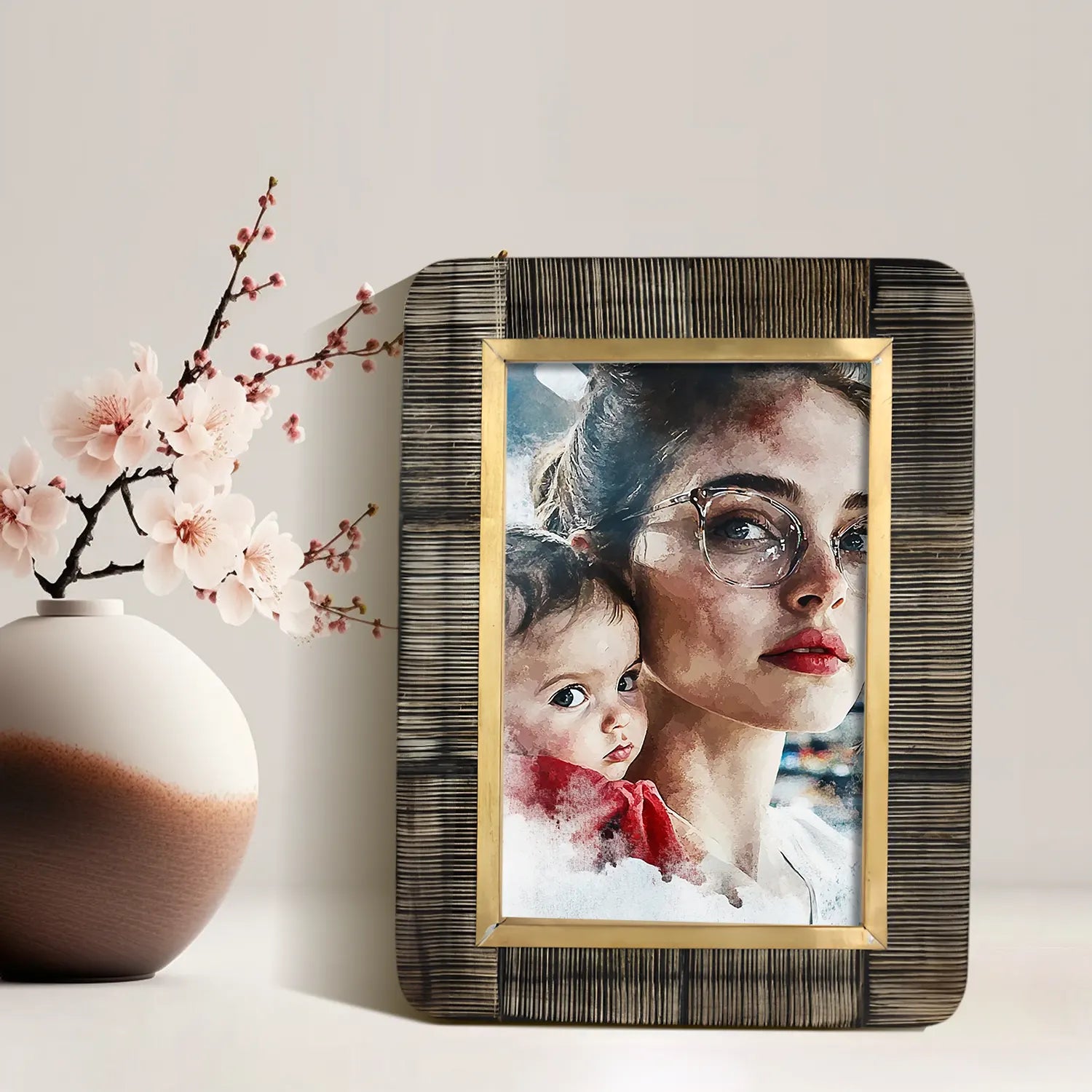 Picture Frame Shagrin Collection Horn Inlay & Brass Brown – 2 Sizes