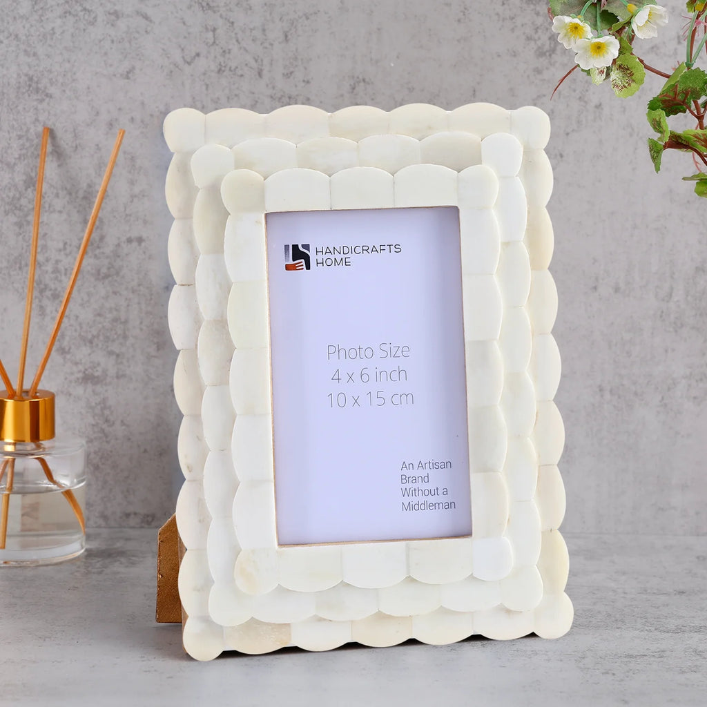 Ivory White Scalloped Bone Inlay Frame 4x4 4x6 5x7 Decor