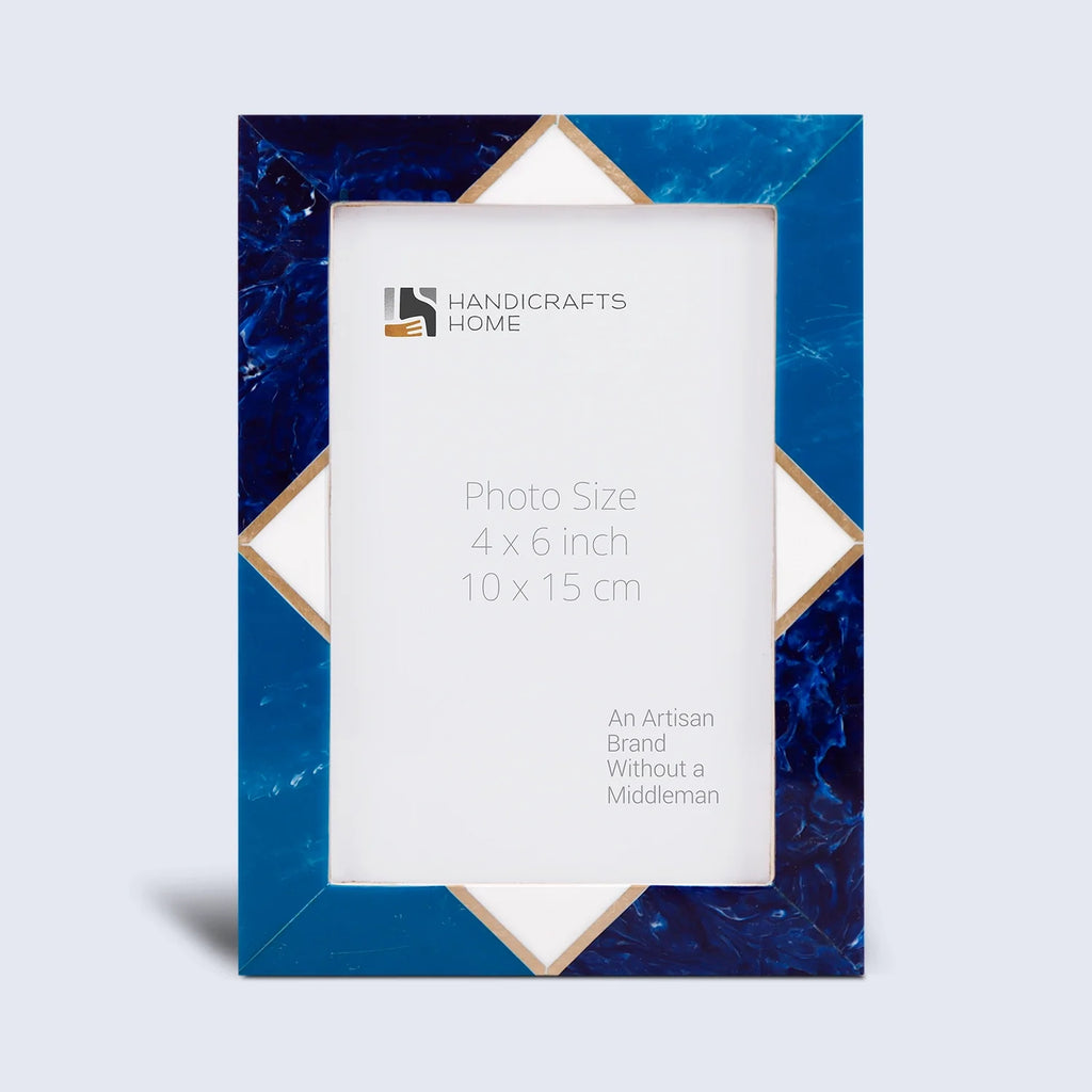 Picture Frame Menton Pattern Brass & Resin Inlay Blue – 3 Sizes