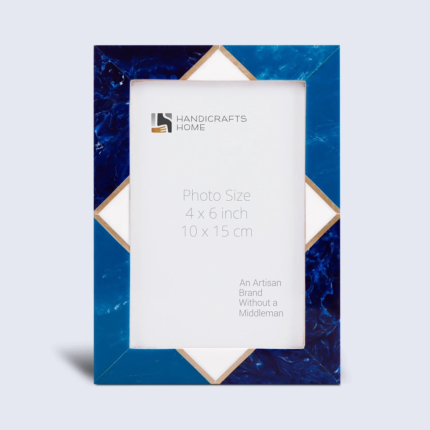 Picture Frame Menton Pattern Brass & Resin Inlay Blue – 3 Sizes