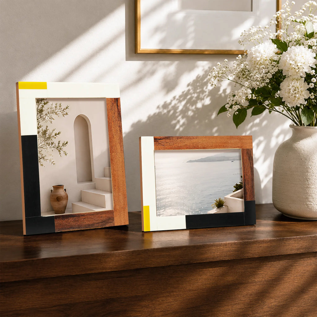 Mondrian Warm Oak Picture Frame Set of 2 | Modern Resin & Wood Photo Frames