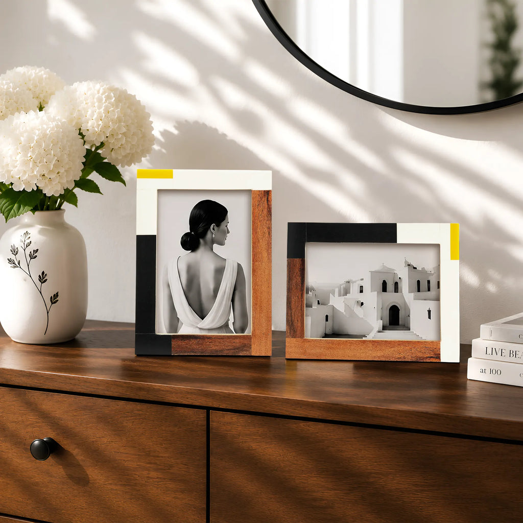 Mondrian Warm Oak Picture Frame Set of 2 | Modern Resin & Wood Photo Frames