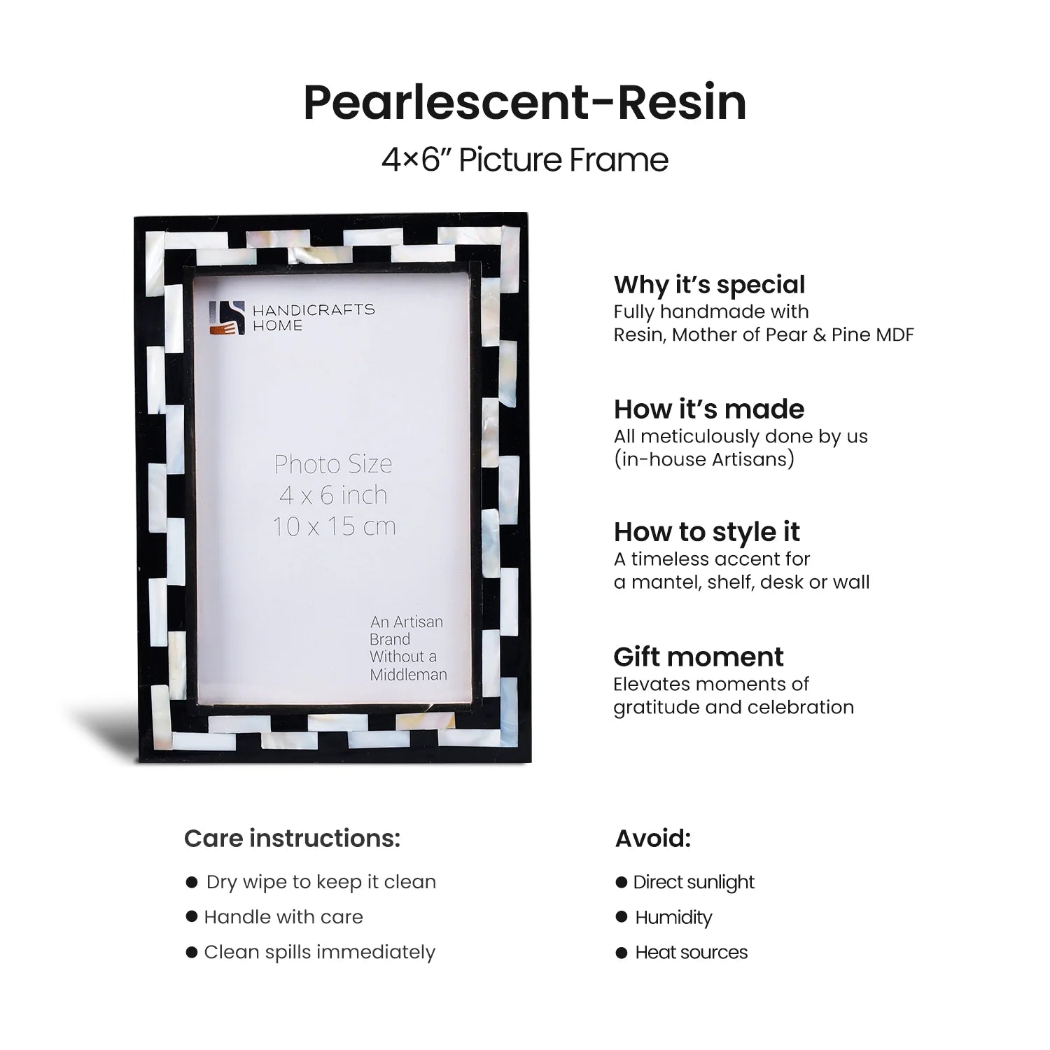 Picture Frames Pearlescent Tiptoe Collection Mother of Pearl & Resin Inlay, 3 Sizes