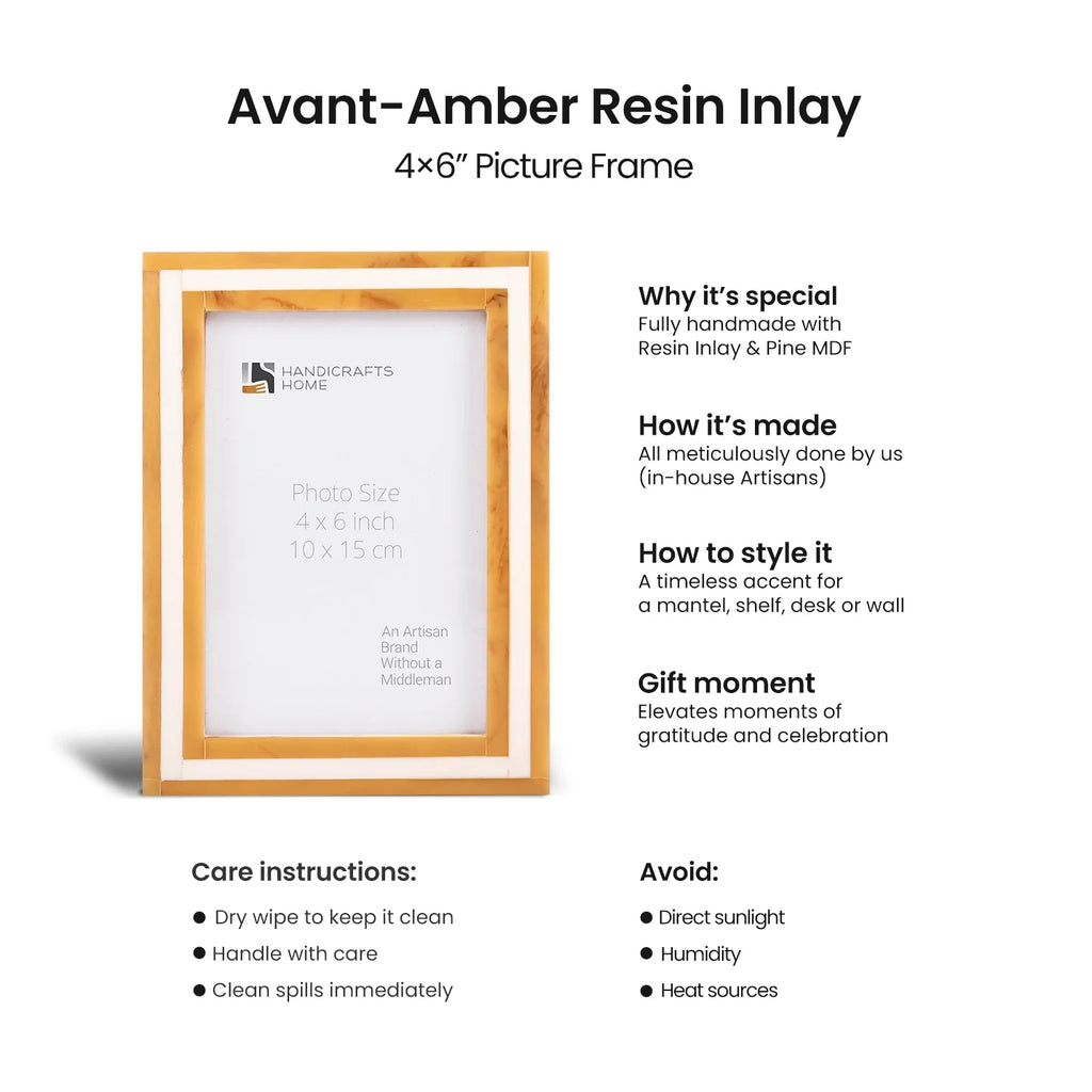 Picture Frame Avant Amber Collection Resin Inlay Orange & White – 4x6, 5x7 & 8x10"