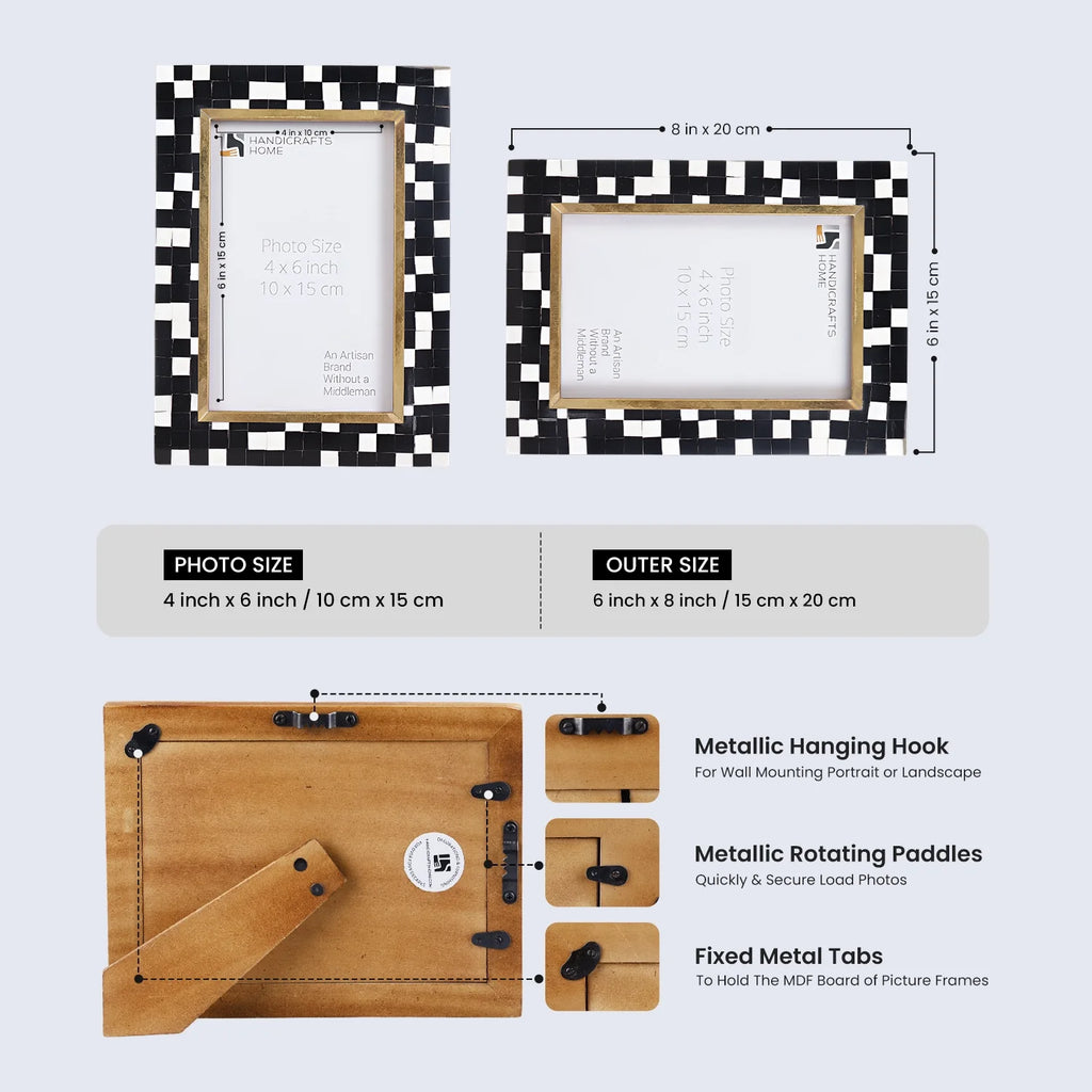 Picture Frames Halo Mosaic Collection Resin Inlay With Brass Accents, Black- 4x6