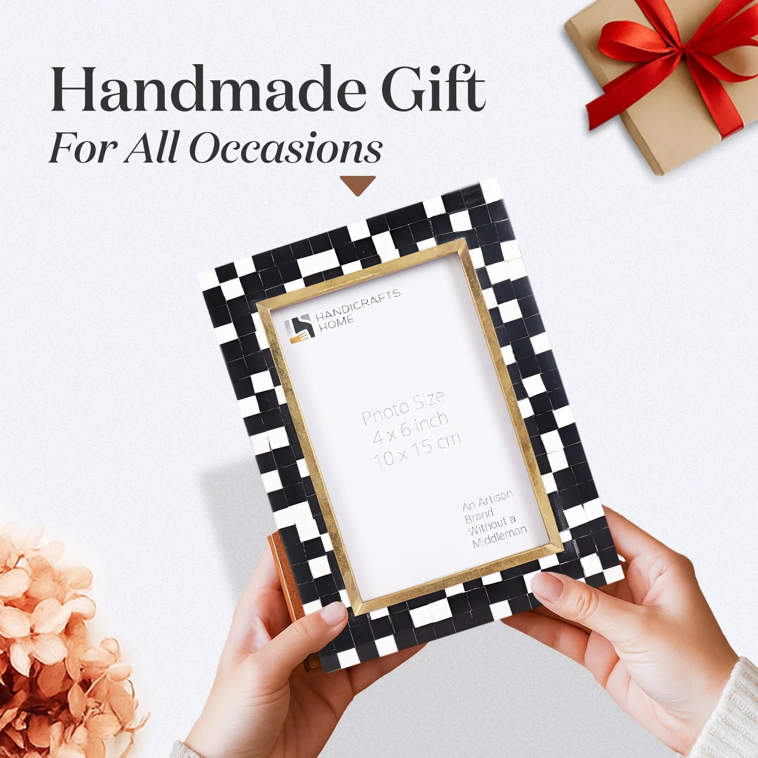 Picture Frames Halo Mosaic Collection Resin Inlay With Brass Accents, Black- 4x6