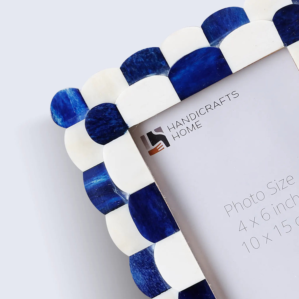 Picture Frame Scalloped Art Collection Bone Inlay Blue White 3 Sizes