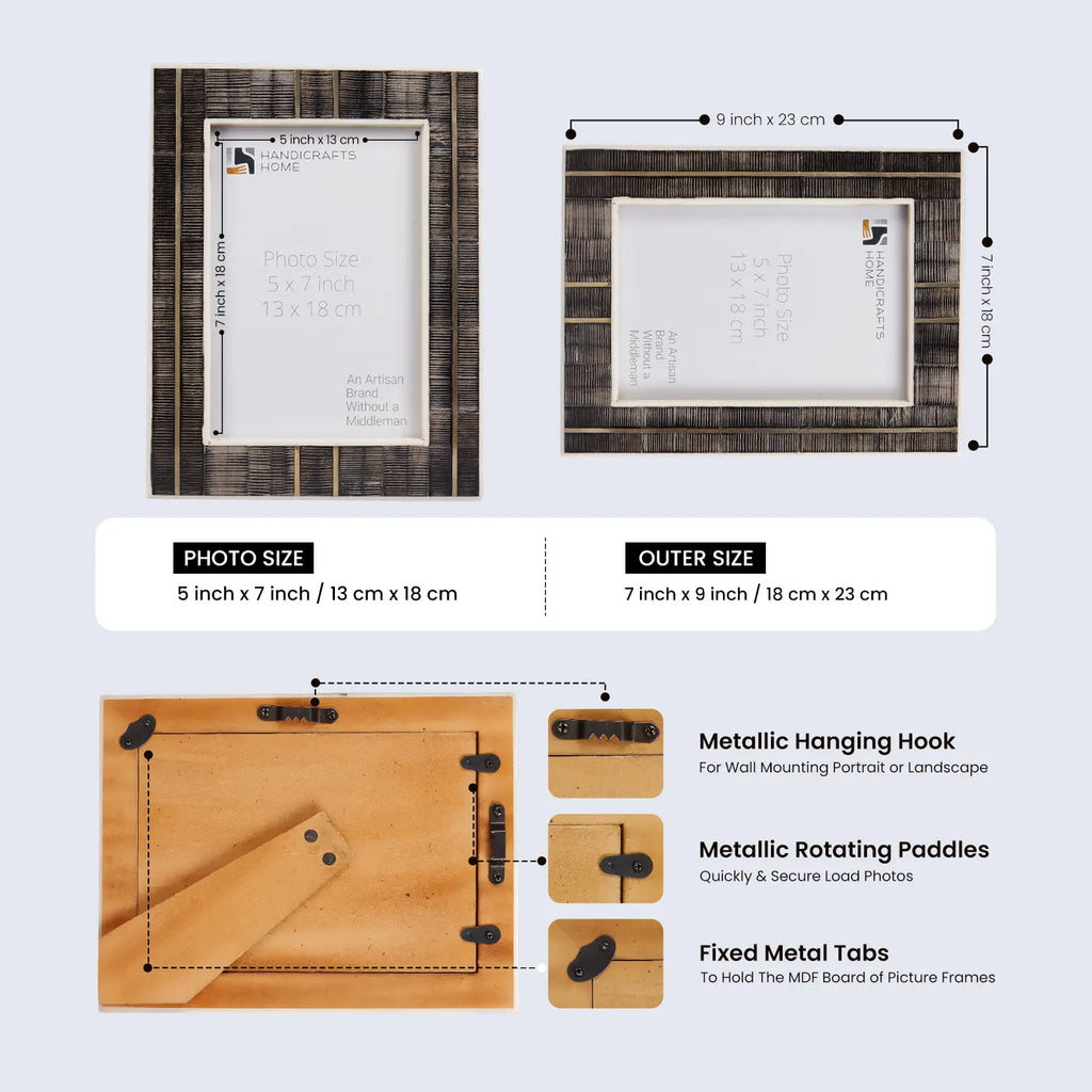 Picture Frame Shagrin Collection Brass, Horn & Resin Inlay Brown – 4x6 & 5x7"