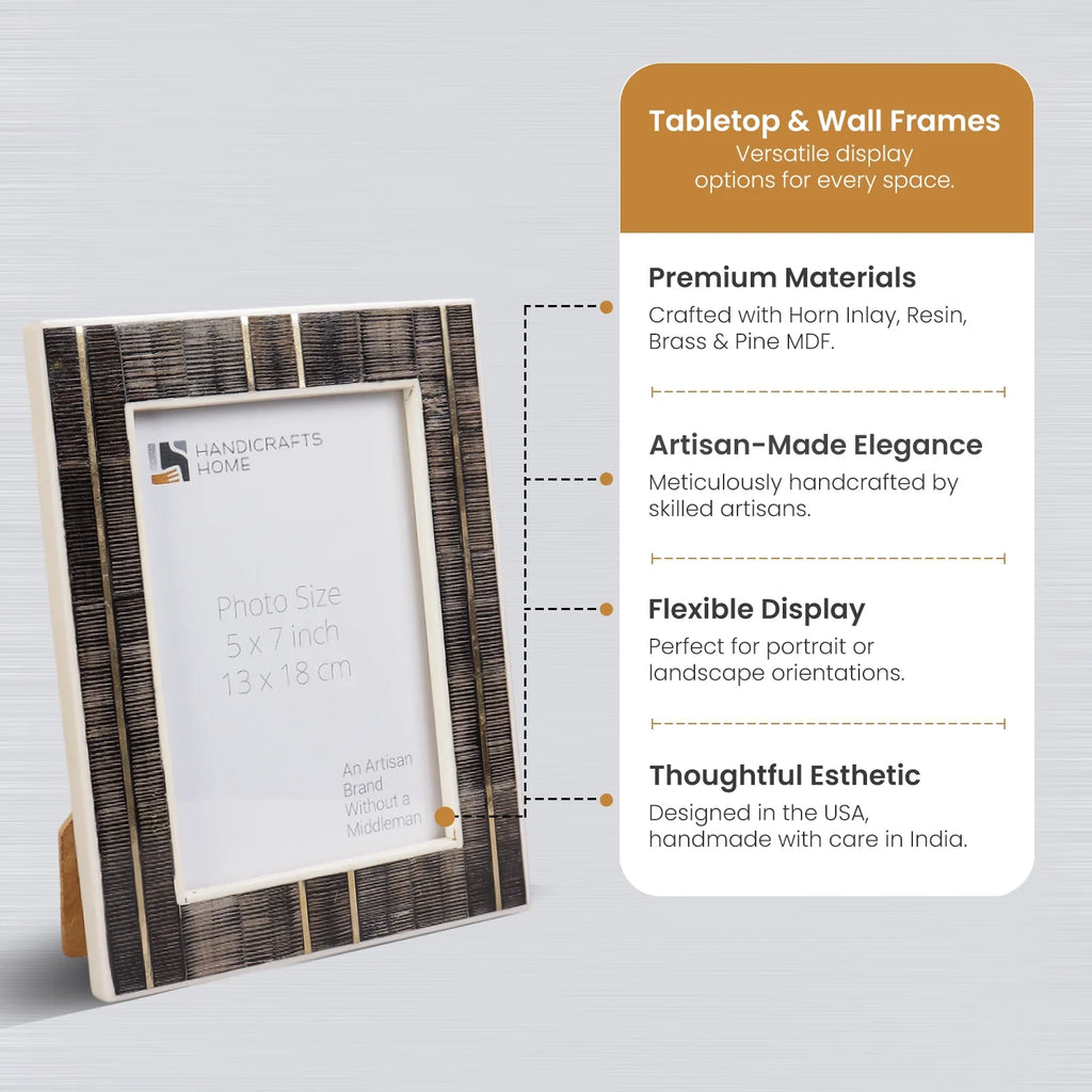 Picture Frame Shagrin Collection Brass, Horn & Resin Inlay Brown – 4x6 & 5x7"