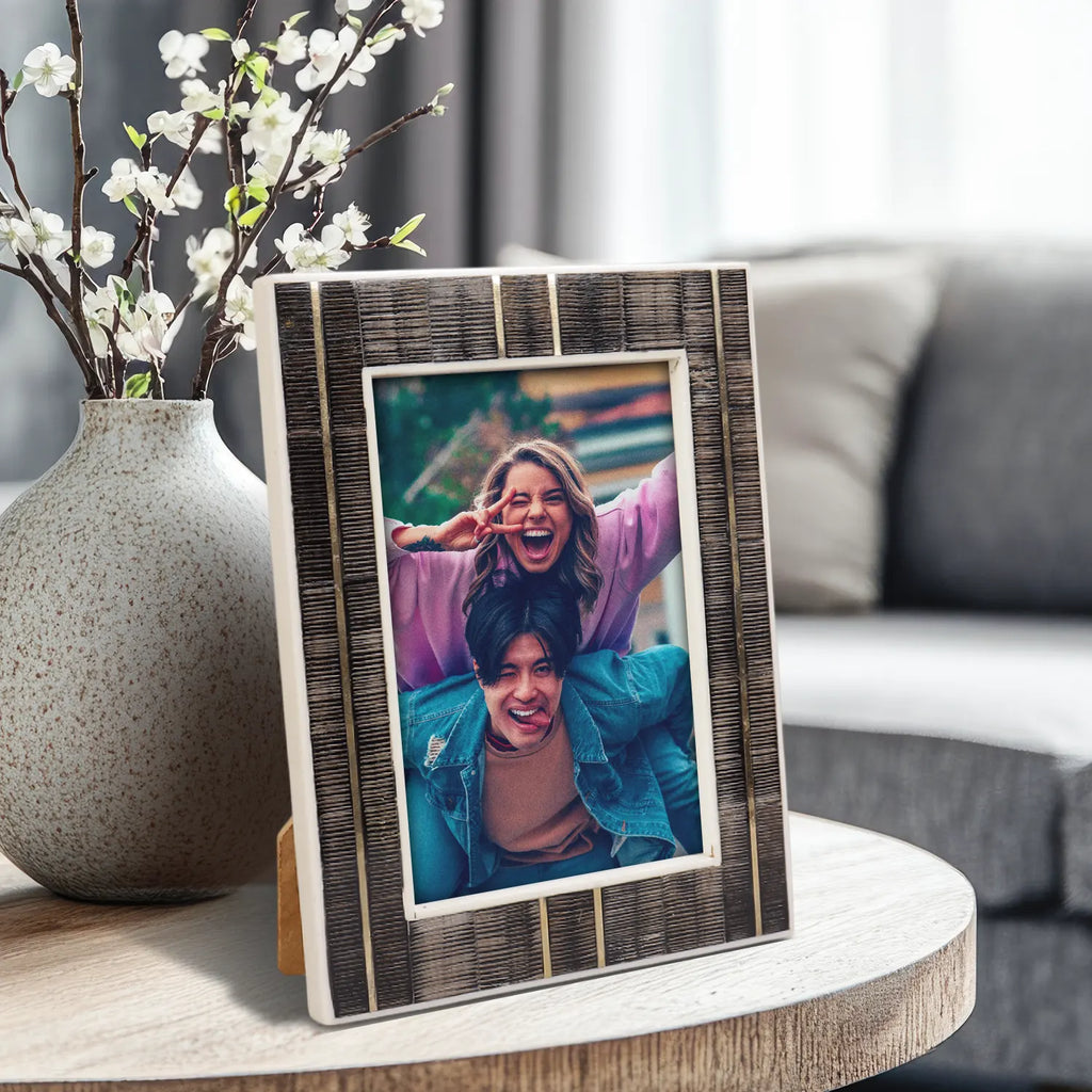 Picture Frame Shagrin Collection Brass, Horn & Resin Inlay Brown – 4x6 & 5x7"