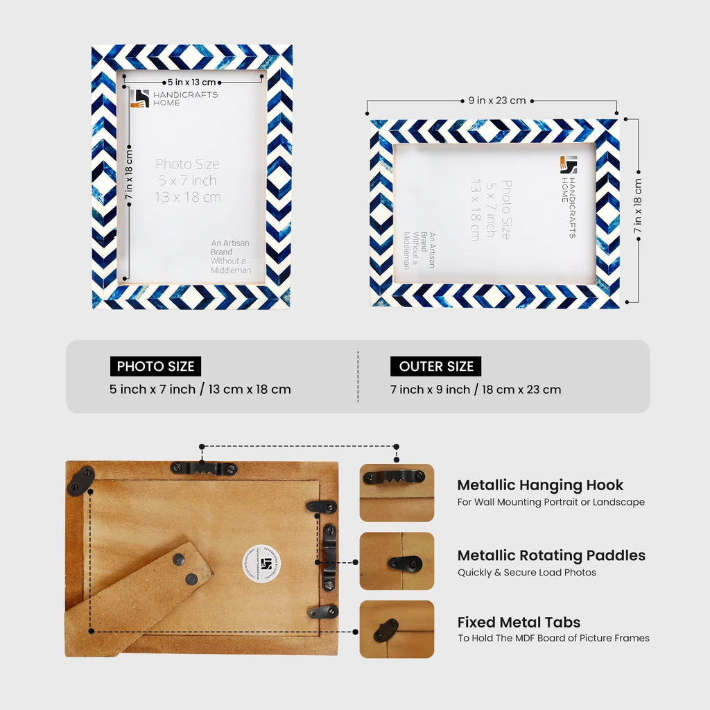 Picture Frame Taj Pattern Collection Bone Inlay Blue 4 Sizes