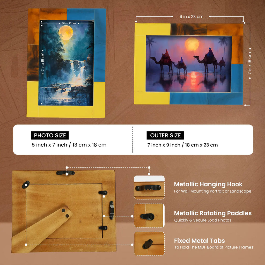 Picture Frame Mondrian Walnut Collection Resin Inlay Multi – 3 sizes (Pack of 2)
