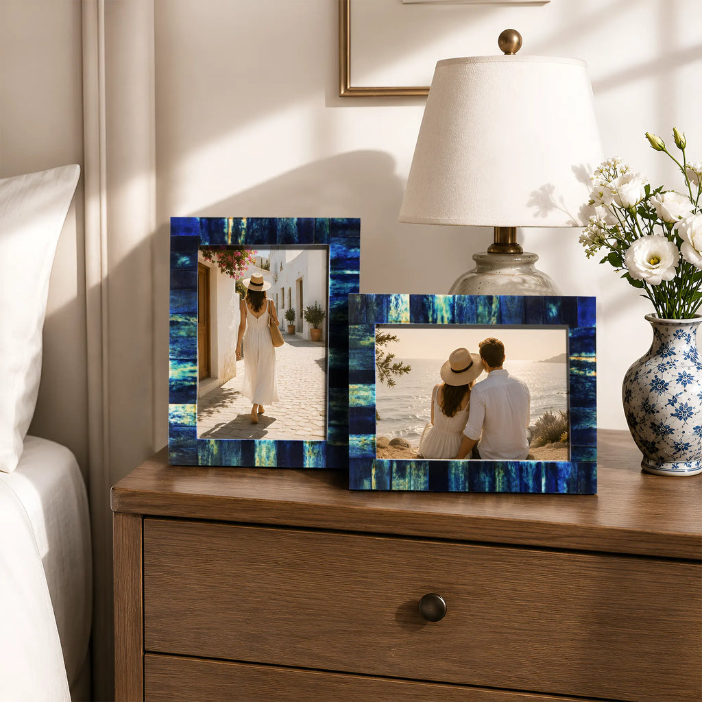 Blue Bone Inlay Picture Frame Set of 2 | Vintage Collection |  4x6 5x7 8x10