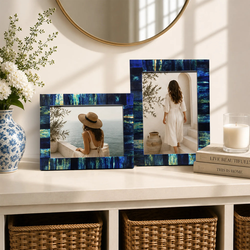 Blue Bone Inlay Picture Frame Set of 2 | Vintage Collection |  4x6 5x7 8x10