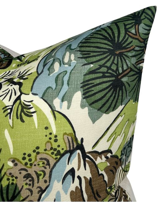 Pagoda Pillow Cover in Green + Brown, Thibaut Pillows