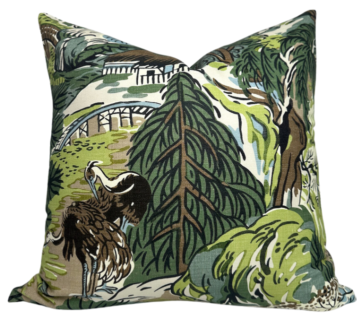 Pagoda Pillow Cover in Green + Brown, Thibaut Pillows